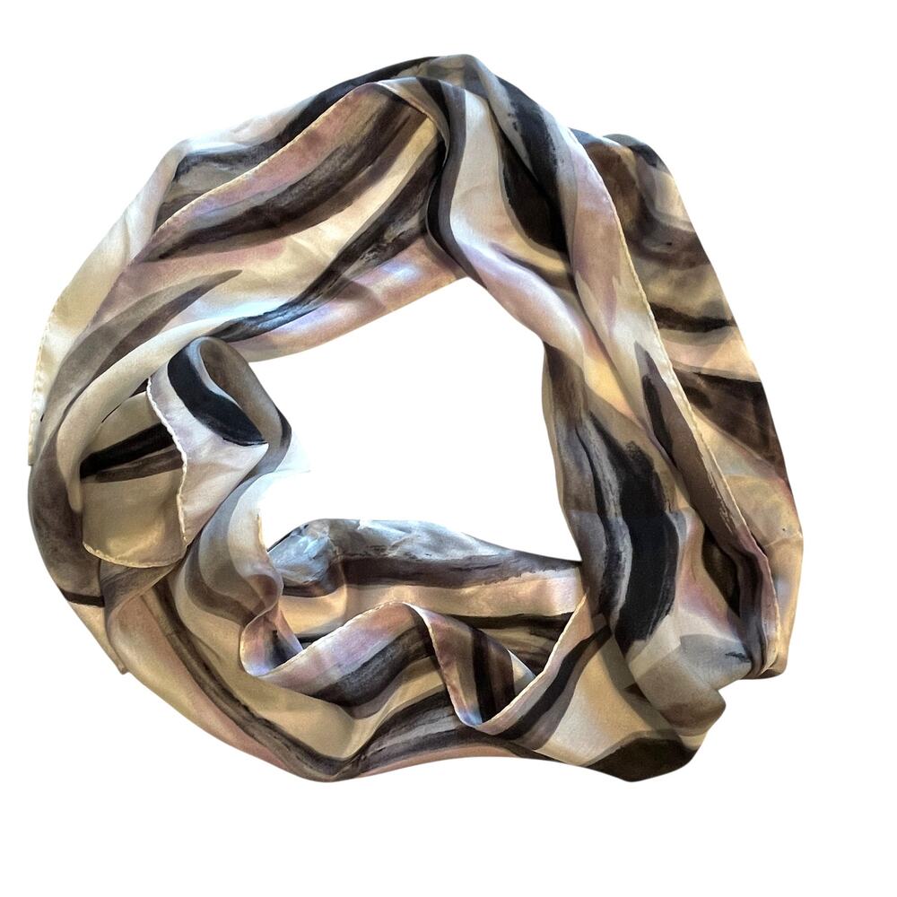 Casual Corner Vintage Silk Scarf Womens Ivory Black Lavender Swirls Silky Smooth